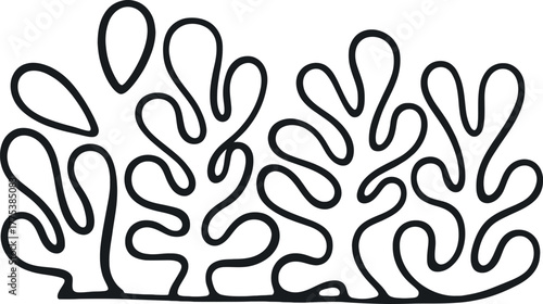 Abstract Seaweed Silhouette Organic Shapes Black and White Background Graphic Element