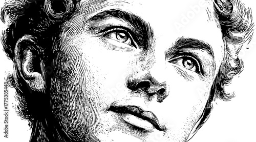 Renaissance man engraving portrait in vintage sketch style for artistic design