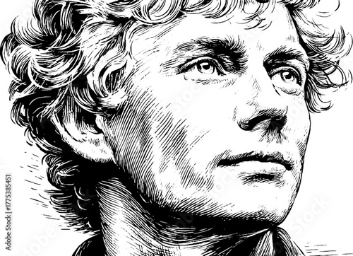 Renaissance man portrait engraving with thoughtful gaze for historical designs