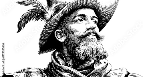 Renaissance man with feathered hat, vintage illustration for design and decor