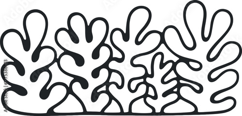 Black and White Abstract Plant Life Border Design Element Vector Illustration