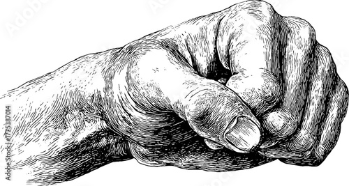 Powerful clenched fist illustration symbolizing strength and energy for design and poster art