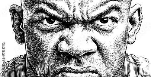Intense expression with clenched jaw emotion engraving design for posters