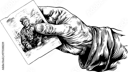 Nostalgic reflection: hand holding vintage photograph with emotional connection