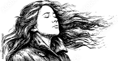 Resilient spirit in strong wind engraving design for inspirational art and decor