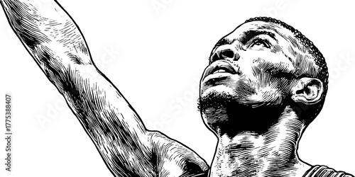 Vintage engraving of person reaching upward with one arm extended