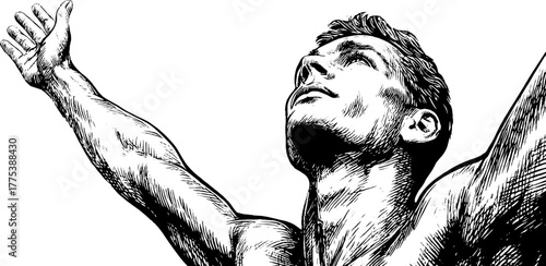 Vintage silhouette of person reaching upward with extended arm - hand-drawn style