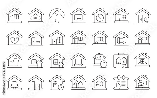  Collection of hand drawn architectural sketches of diverse house facades and buildings
