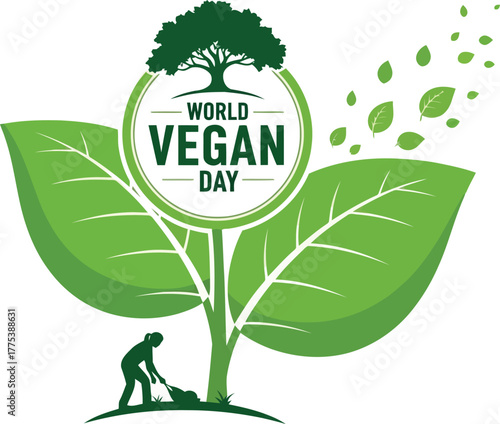 World vegan day illustration with a person planting