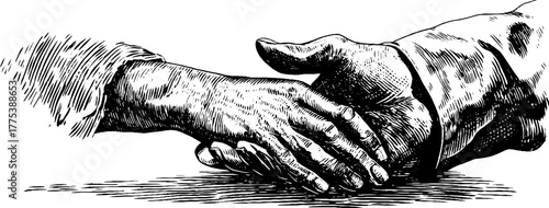 Vintage engraving of a person refusing handshake gesture for design or print