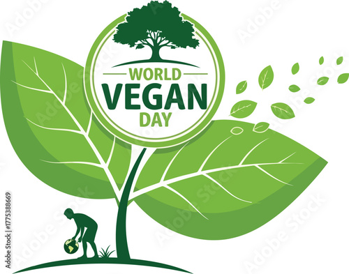 World vegan day with a tree and leaf