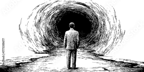 Surreal concept of a person engulfed in endless data stream for digital era reflection theme