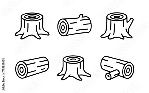 Outline collection of tree stumps and logs in minimalistic style