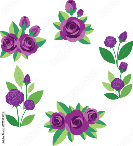 Vibrant purple rose flower arrangements for decorative floral design elements