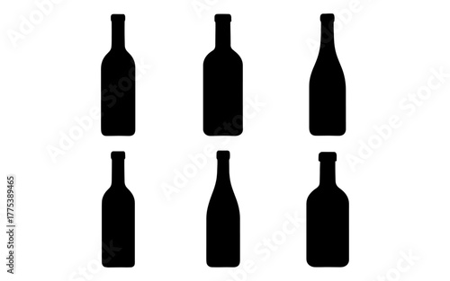 Set of wine bottle silhouettes on white background