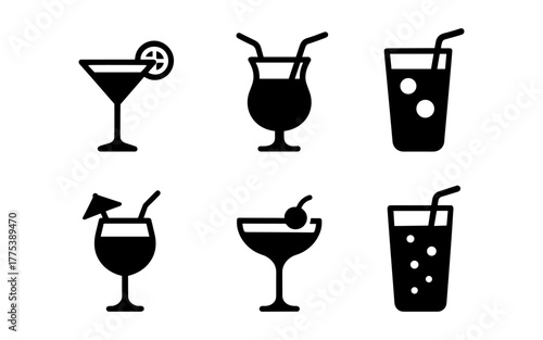 Silhouette cocktail glasses collection: minimalist drink icons set