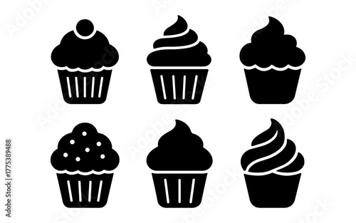 Silhouette cupcake collection: minimalist dessert set with various toppings
