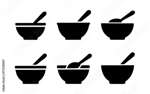 Minimalist black silhouette of mixing bowls with spoons