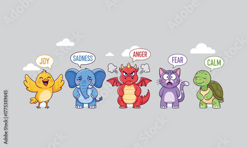 Emotional Animals Cartoon Characters Set with Expressions and Speech Bubbles