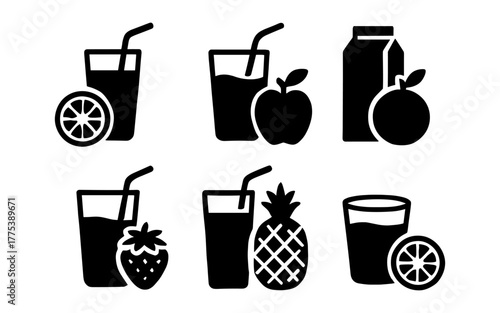 Silhouette juice icons featuring fruit and beverage containers