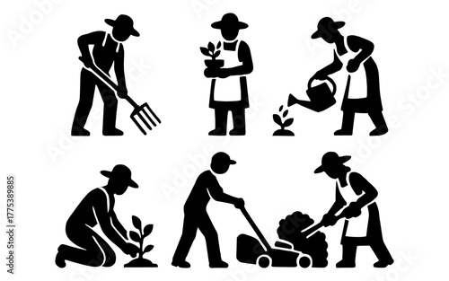 Gardening silhouette set: diverse activities and tools for home and garden care