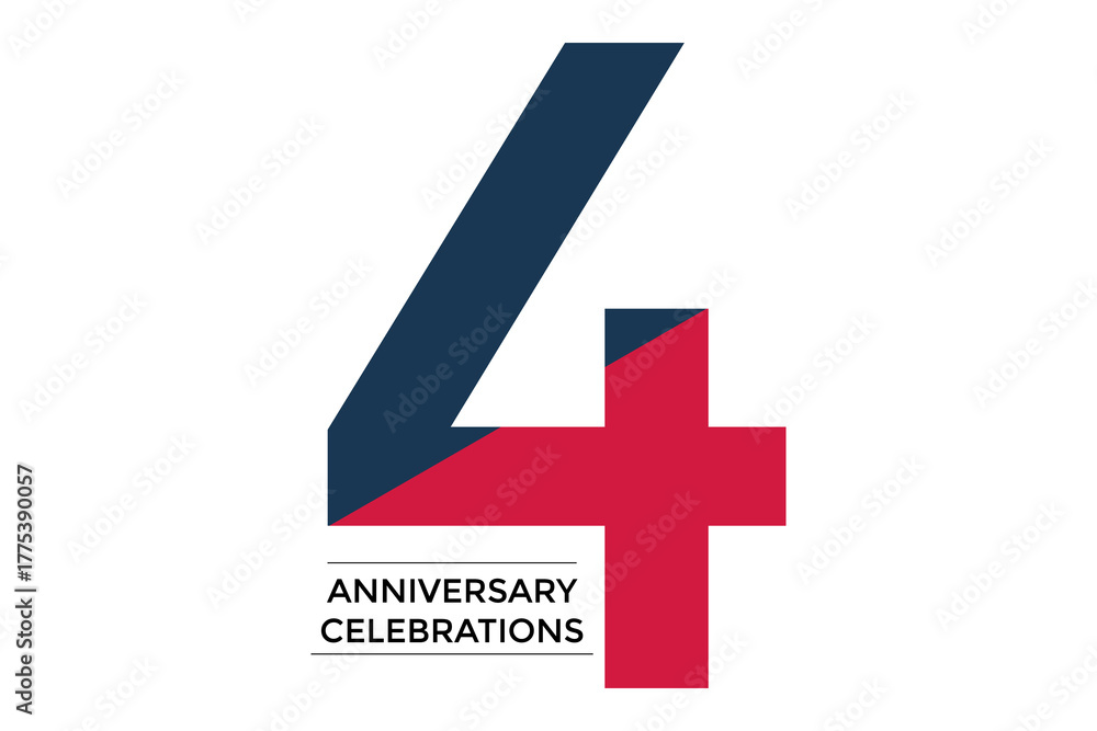 Fototapeta premium 4 anniversary celebrations in blue and red
