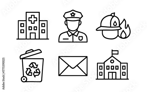 Essential civic symbols in simple linear design for community