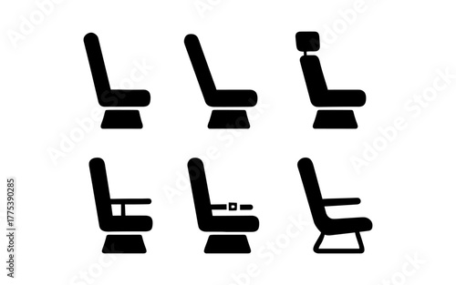 Silhouette icons of airplane seats with armrest and recline options