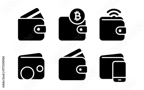 Minimalist wallet icons for digital and cryptocurrency transactions