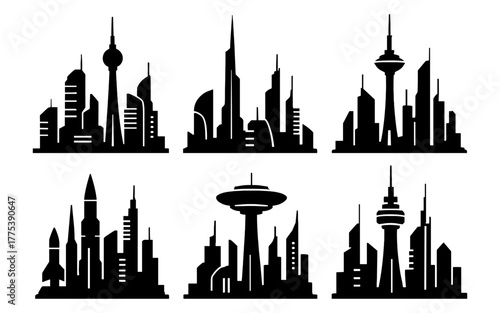 Iconic skyline silhouette collection featuring modern cityscapes