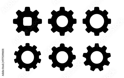 Silhouette gears set: simple black gear icon collection for mechanical designs
