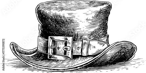 Vintage leprechaun hat with buckle in black engraving style for st. patrick's day design