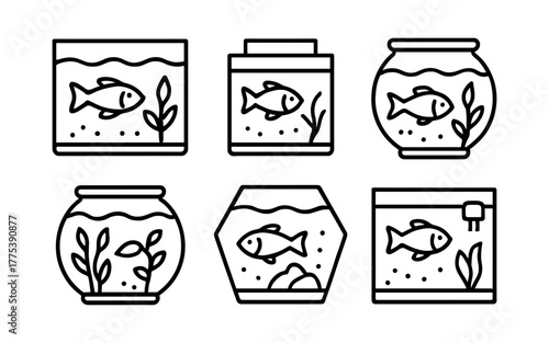 Minimalist fish tank designs: simple aquarium line art collection