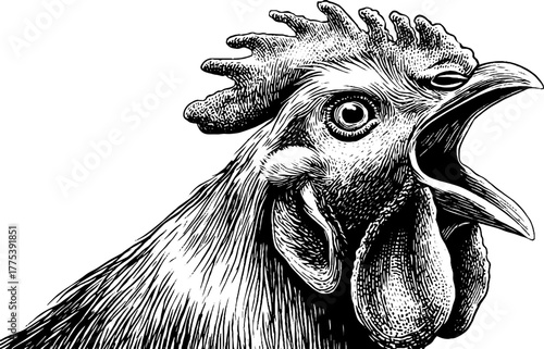 Vintage rooster crowing in engraving style for retro designs