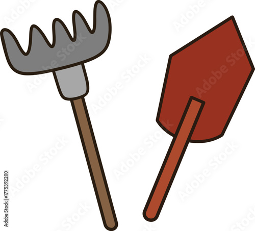Two shovel and rake planting tools