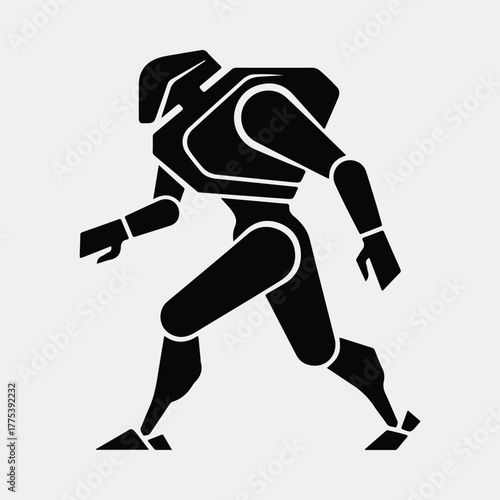 Silhouette futuristic robot walking forward simple graphic design Vector illustration