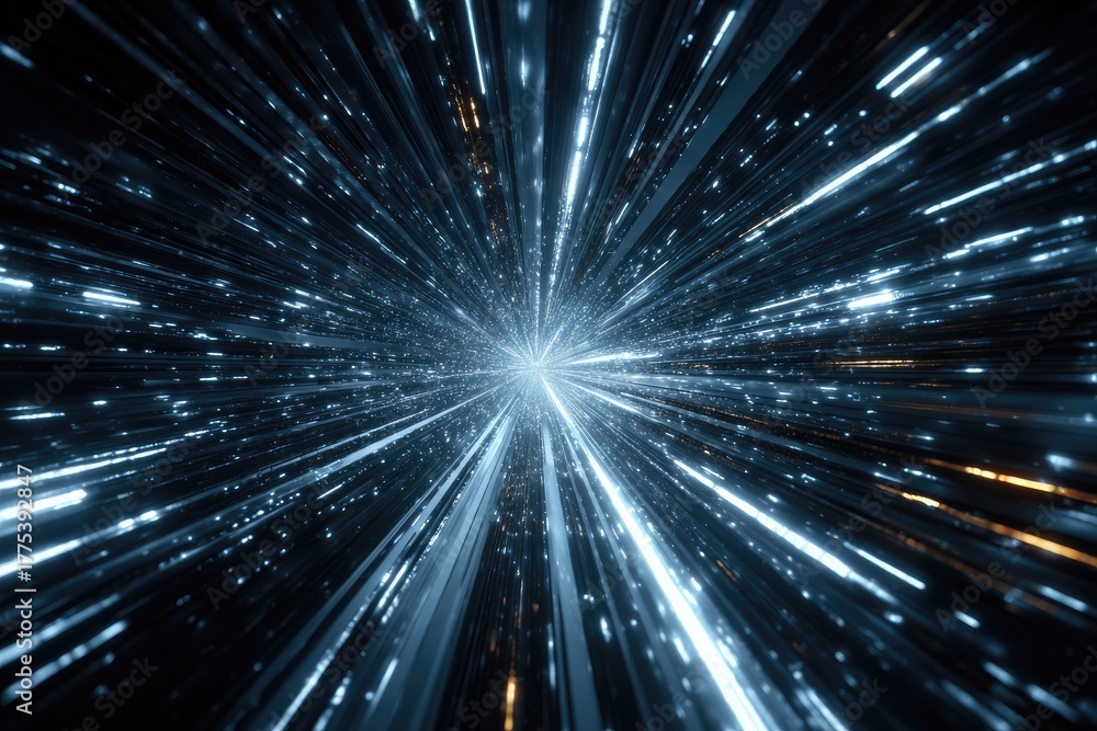Obraz premium Abstract digital space, radiating light streaks