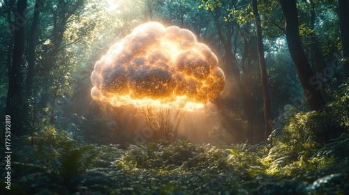 Fototapeta Naklejka Na Ścianę i Meble -  Golden cloud-like tree in sunlit forest