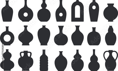 Collection of simple and elegant vase silhouette designs vector illustration