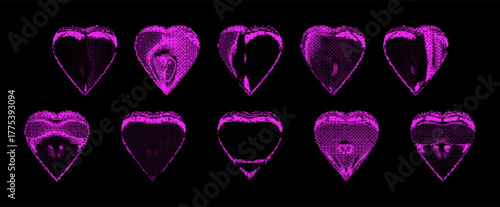 Dynamic Magenta Hearts Glitch Animation in style y2k