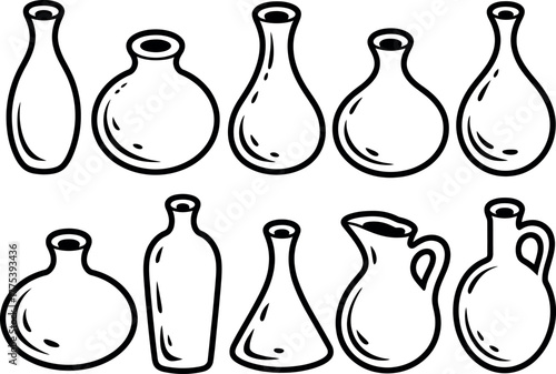 Collection of simple outlined vases and jugs in vector format