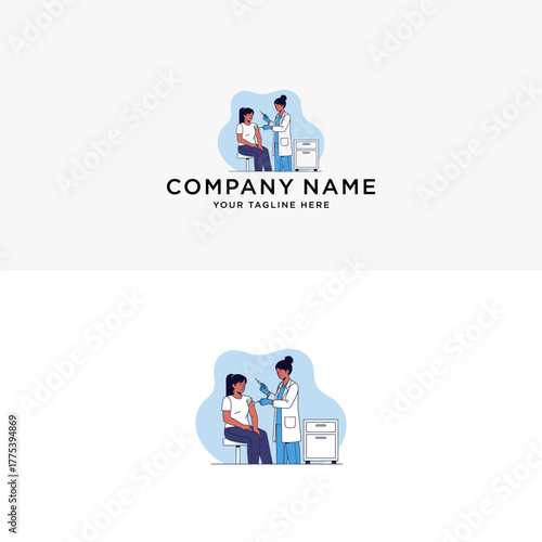 Professional Healthcare Worker Administering Vaccine Injection to a Patient for Immunity and Public Health Awareness Campaign Logo Illustration