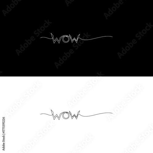 Captivating continuous line art spelling 'wow,' a stylish and modern graphic element conveying amazement and excitement with elegant minimalist design for creative projects