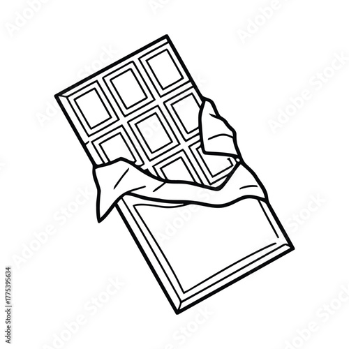 Breaking Chocolate Bar Outline Vector Hand-Drawn Pieces and Cracks Illustration

