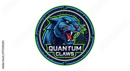 Quantum Claws Emblem: A fierce panther emblem, radiating power and technological integration, poised to claw its way into the digital landscape.