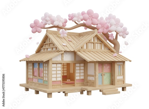 wooden house on white background