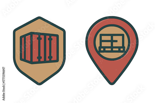 Free Download Cargo container badge and location pin marker for logistics and shipping services - GFXLoad