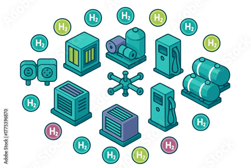 Isometric layout of hydrogen energy production storage and refueling infrastructure
