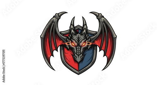 Fiery dragon emblem with shield is perfect for gaming, fantasy, or edgy brand designs seeking a powerful, mythical, and intimidating visual identity
