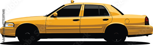Yellow New York City Taxi Cab Side View taxi, cab, yellow, vehicle, transportation, taxi, background, city, graphic, modern, sedan, profile, vintage, classic, passenger, automobile, flat, traffic, sid